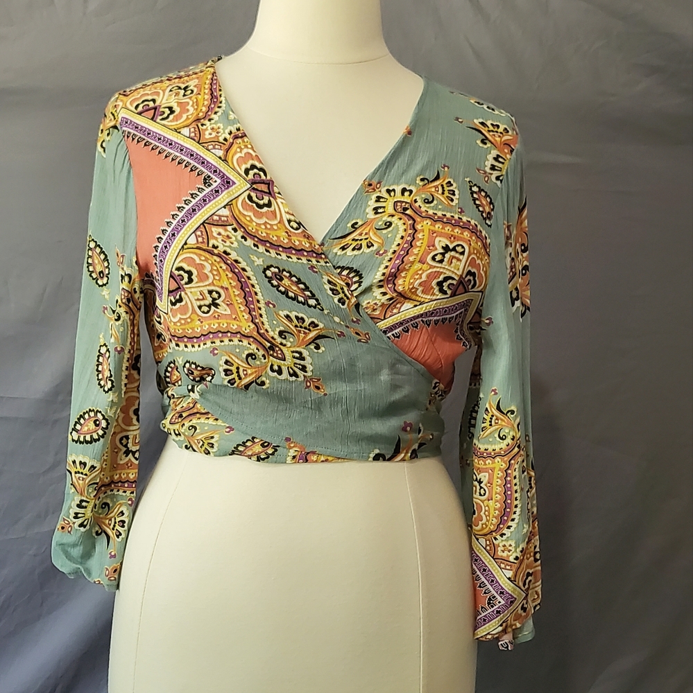 ASOS Curve Paisley Wrap Top Size 14